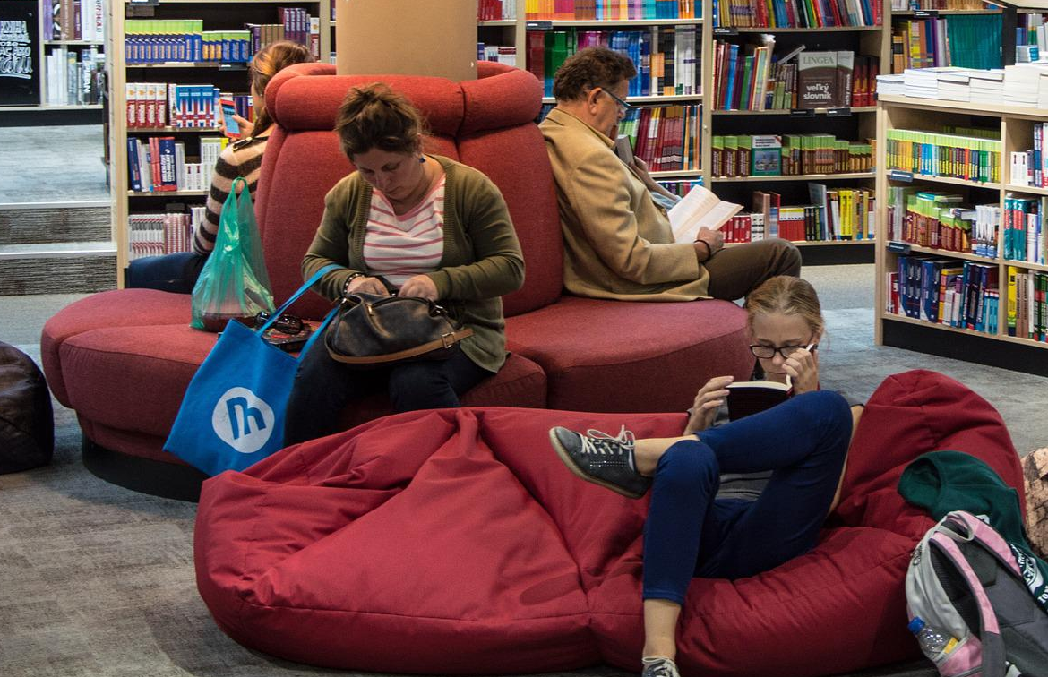 Readers in a bookshop